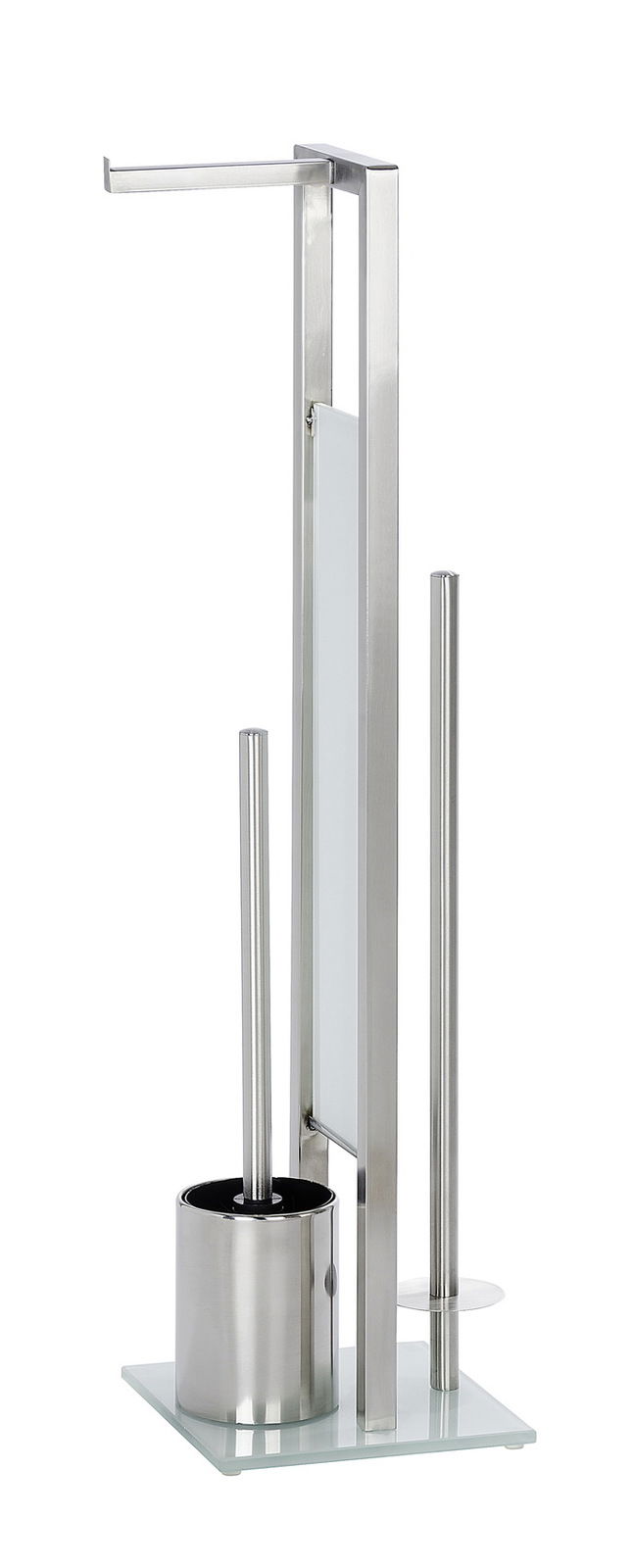 Wenko Edelstahl Stand WC-Garnitur Rivalta Edelstahl Stand WC-Garnitur mit Toilettenbürste und Papierhalter, seitliche Perspektive