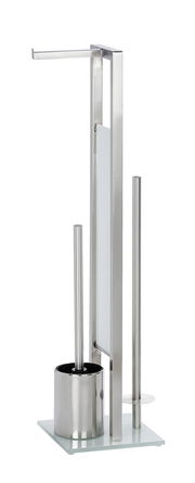 Edelstahl Stand WC-Garnitur mit Toilettenbürste und Papierhalter, seitliche Perspektive
