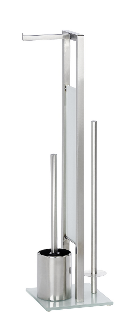 Wenko Edelstahl Stand WC-Garnitur Rivalta Edelstahl Stand WC-Garnitur mit Toilettenbürste und Papierhalter, seitliche Perspektive