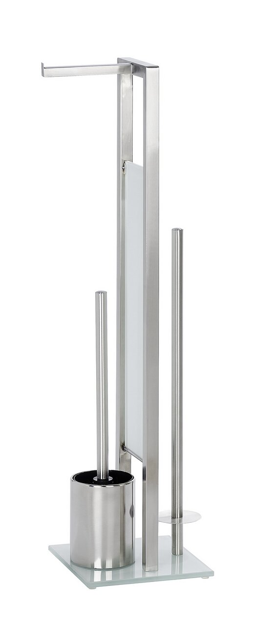 Wenko Edelstahl Stand WC-Garnitur Rivalta Edelstahl Stand WC-Garnitur mit Toilettenbürste und Papierhalter, seitliche Perspektive