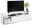Weißes TV-Lowboard mit Fernseher, Pflanzen und Dekoration, seitliche Perspektive