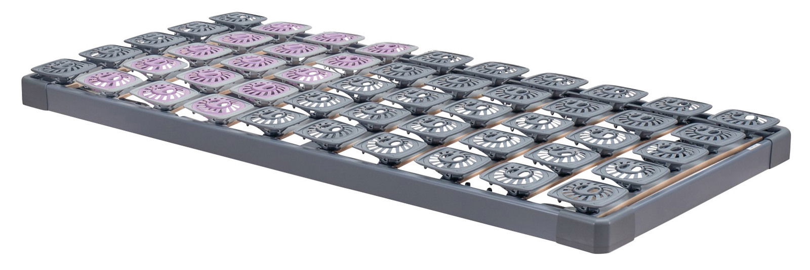 Tempur Systemrahmen PREMIUM FLEX 500 Systemrahmen 140x200 mit grauen und lila Federungselementen, seitliche Perspektive
