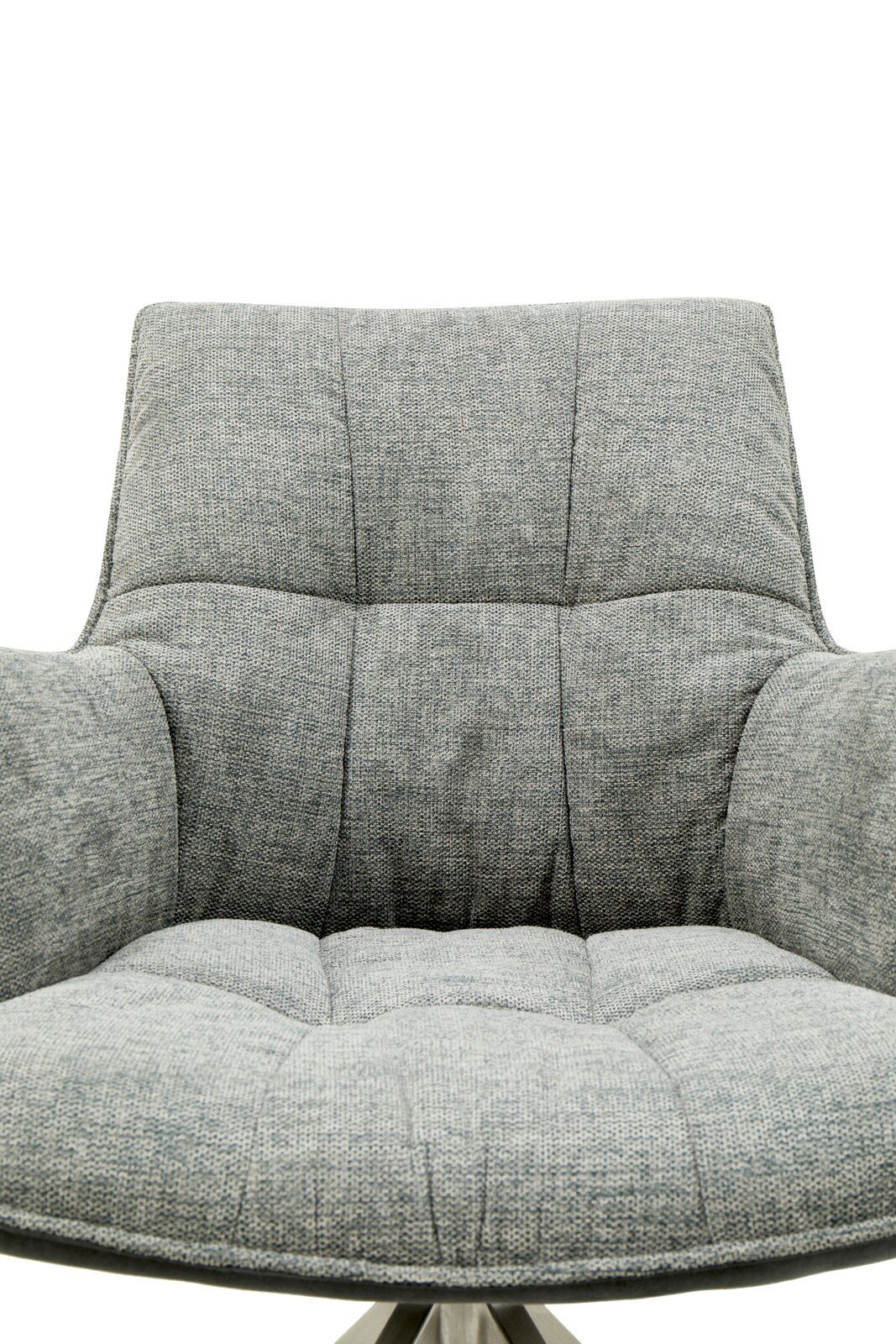 Grauer Sessel mit gepolstertem Sitz und Rückenlehne, Vorderansicht