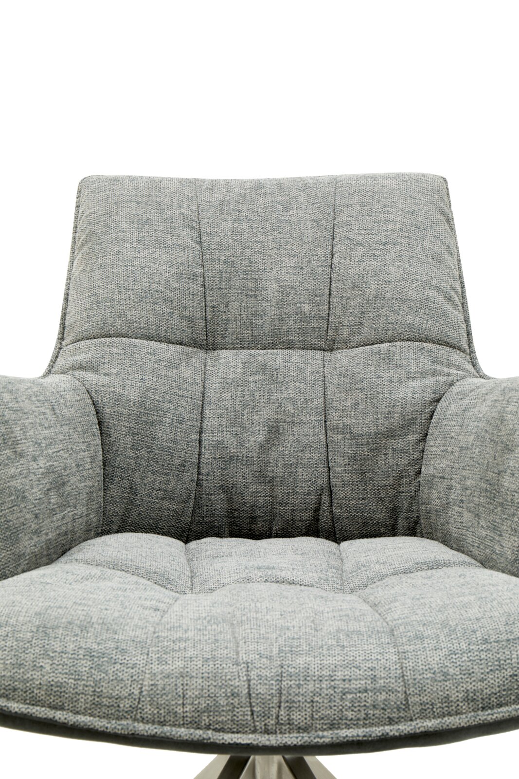 Grauer Sessel mit gepolstertem Sitz und Rückenlehne, Vorderansicht