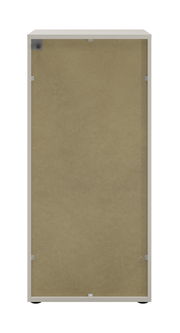 Rückansicht eines Aktenregals mit einfacher Rückwand in neutraler Farbe.