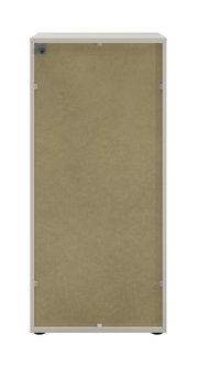 Rückansicht eines Aktenregals mit einfacher Rückwand in neutraler Farbe.