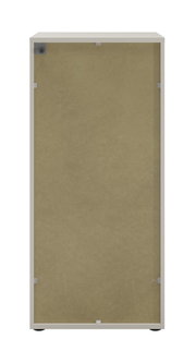 Rückansicht eines Aktenregals mit einfacher Rückwand in neutraler Farbe.