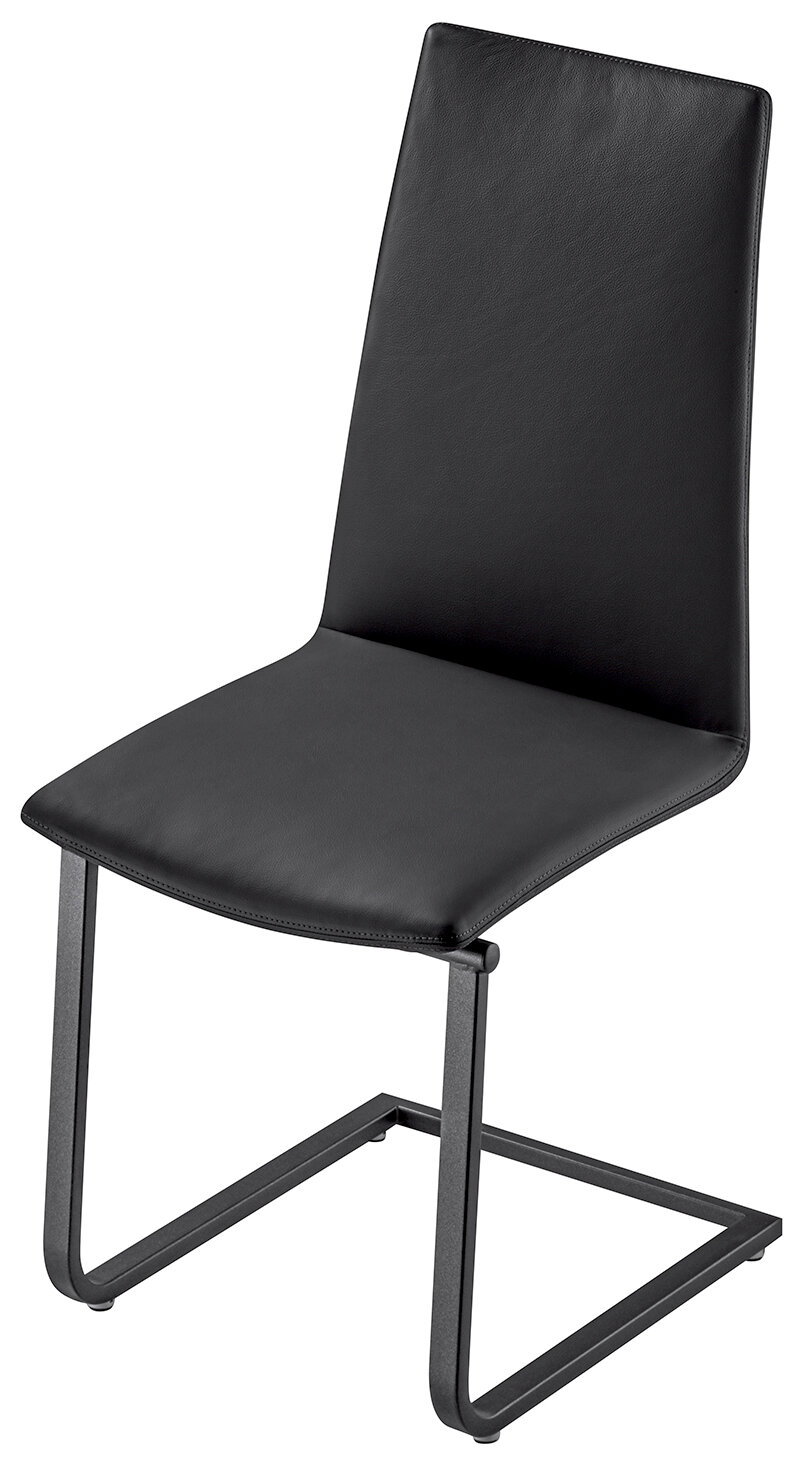 Moderner schwarzer Stuhl mit Metallgestell, seitliche Perspektive