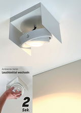 LED Aufbauleuchte an der Decke montiert, seitliche Perspektive