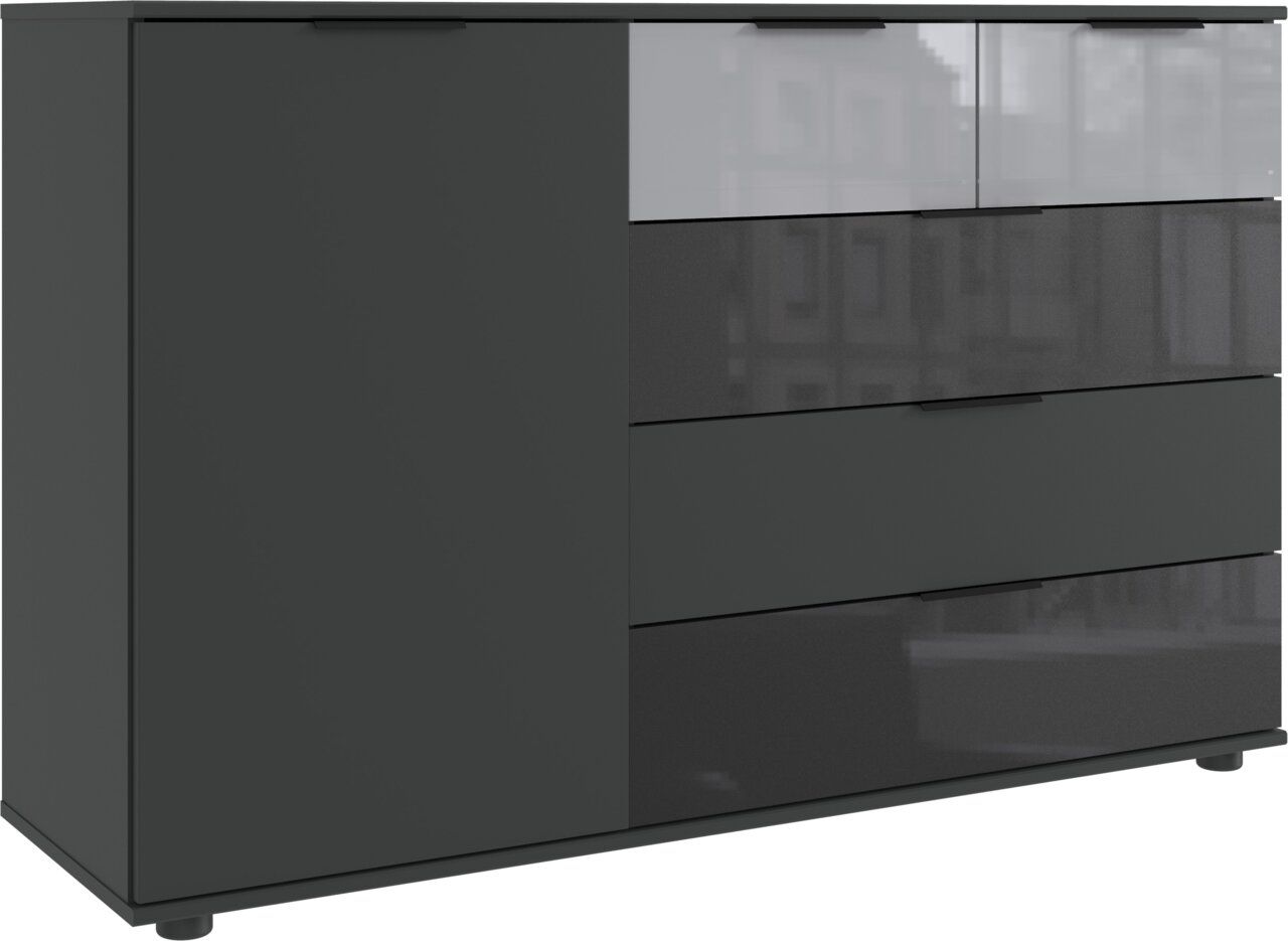 Z2 Ladekast MONACO Moderne, dunkelgraue Kommode mit mehreren Schubladen, seitliche Perspektive