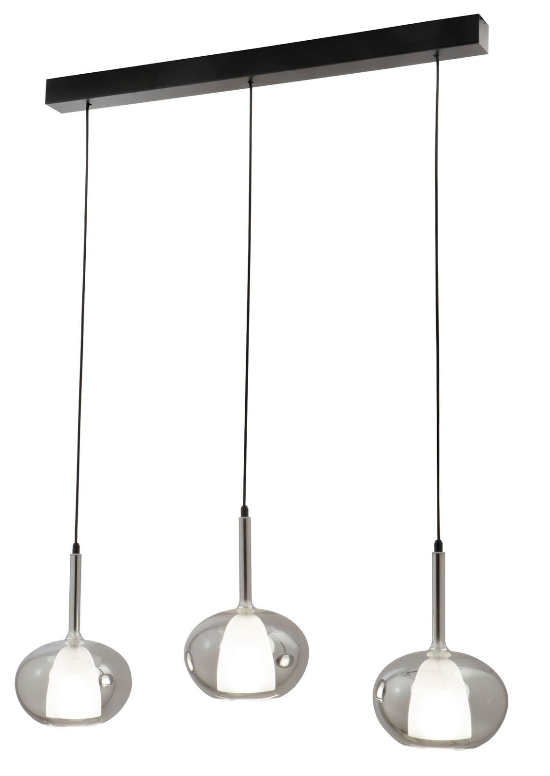 Fabas Luce Hanglamp EDOLO Moderne Pendelleuchte mit drei hängenden Glaskugeln, seitliche Perspektive
