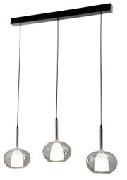 Moderne hanglamp met drie hangende glazen bollen, zijaanzicht