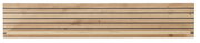Frontale Ansicht eines Wandboards aus Holz mit horizontalen schwarzen Linien und einer Ablagefläche.