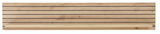 Frontale Ansicht eines Wandboards aus Holz mit horizontalen schwarzen Linien und einer Ablagefläche.