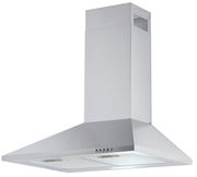 Silberne Dunstabzugshaube in Edelstahloptik, seitliche Perspektive