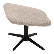 Moderner Hocker mit gepolsterter Sitzfläche in Beige und schwarzem Metallgestell, seitliche Perspektive