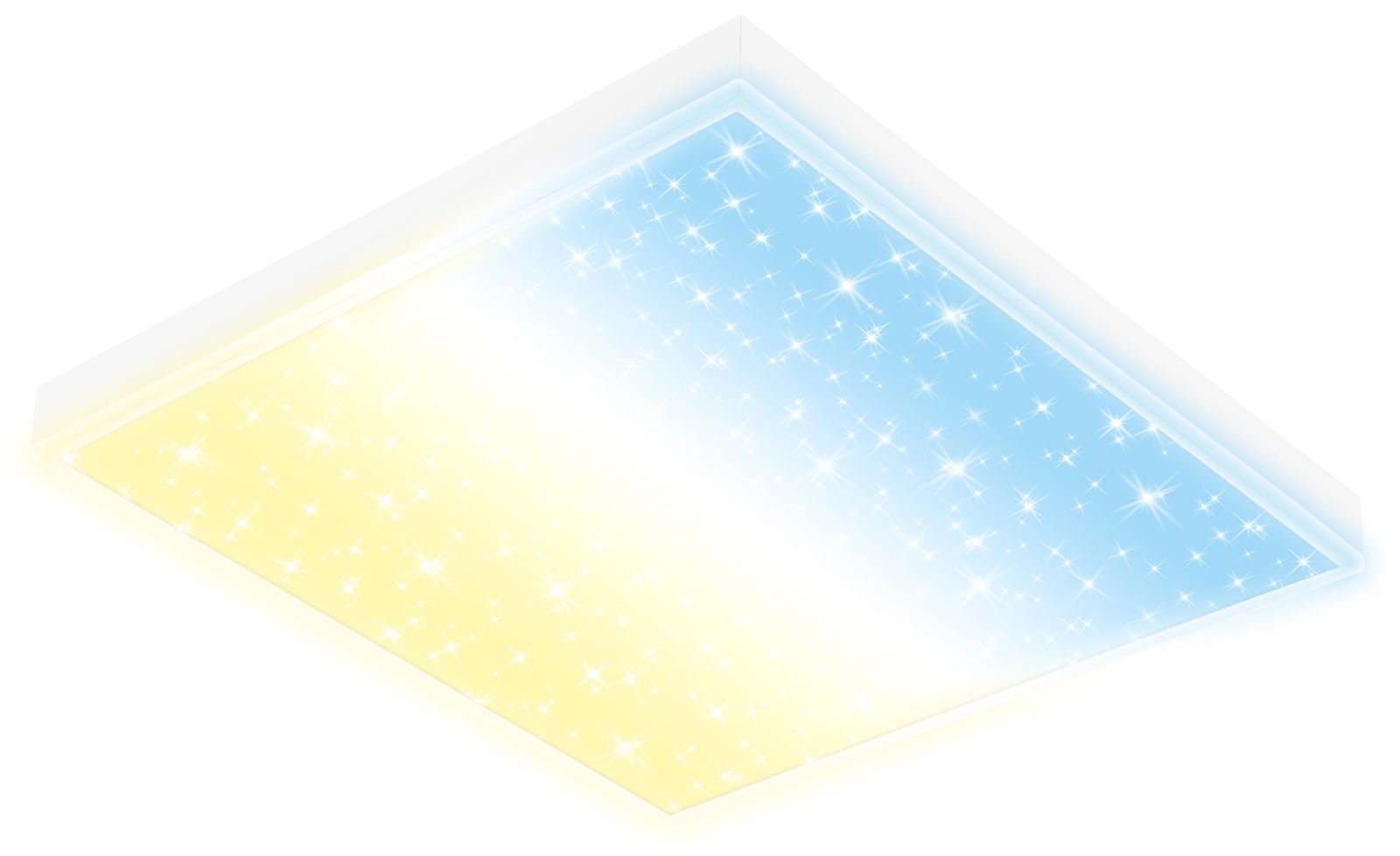 LED-Deckenleuchte mit funkelndem Sternenhimmel-Effekt, seitliche Perspektive