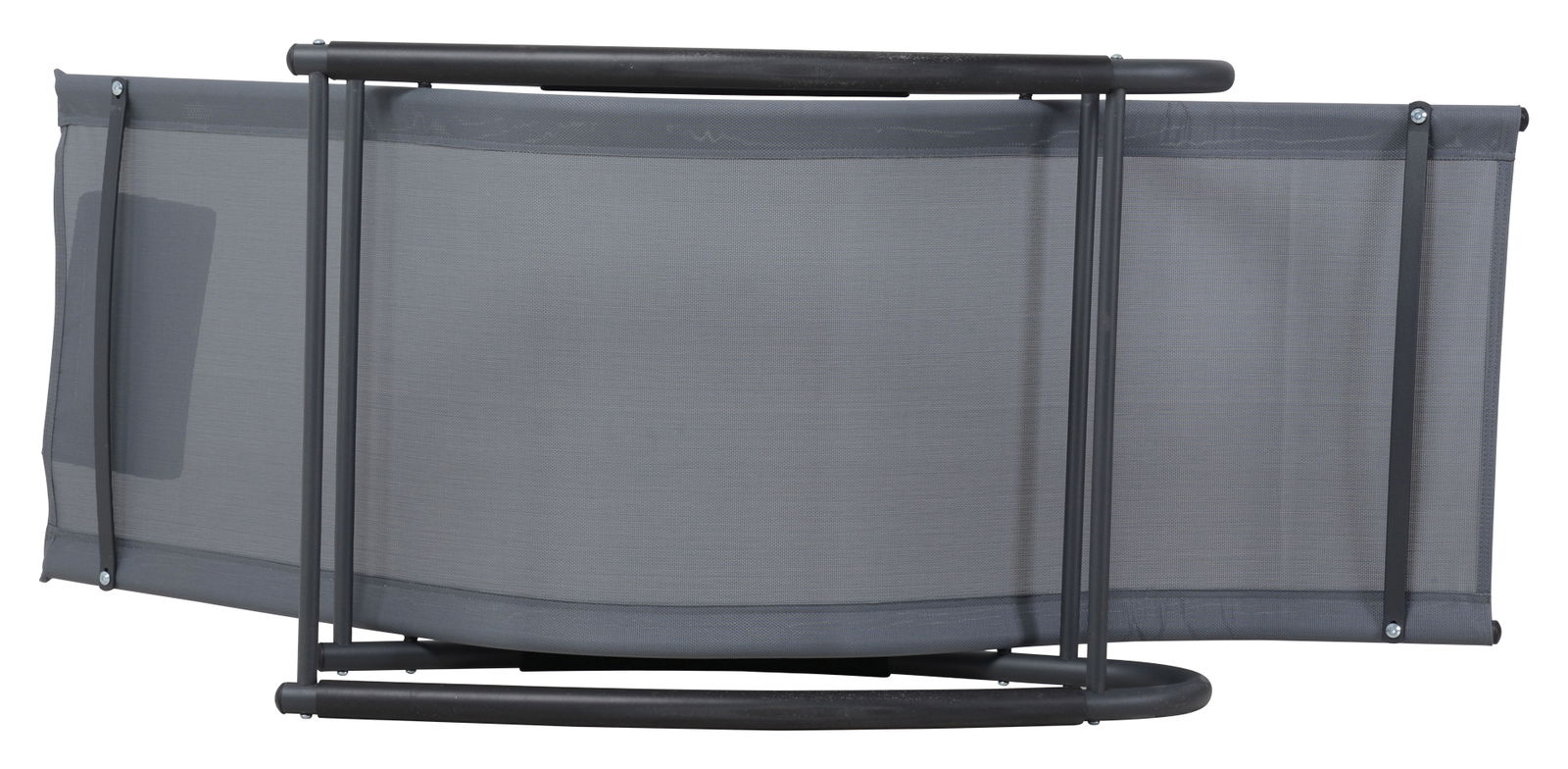 Schaukelliege von oben mit grauem Stoff und schwarzem Metallrahmen