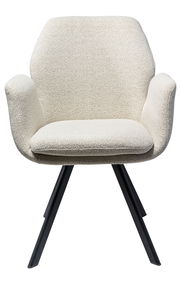 Moderner cremefarbener Sessel mit schwarzem Metallgestell, Frontalansicht