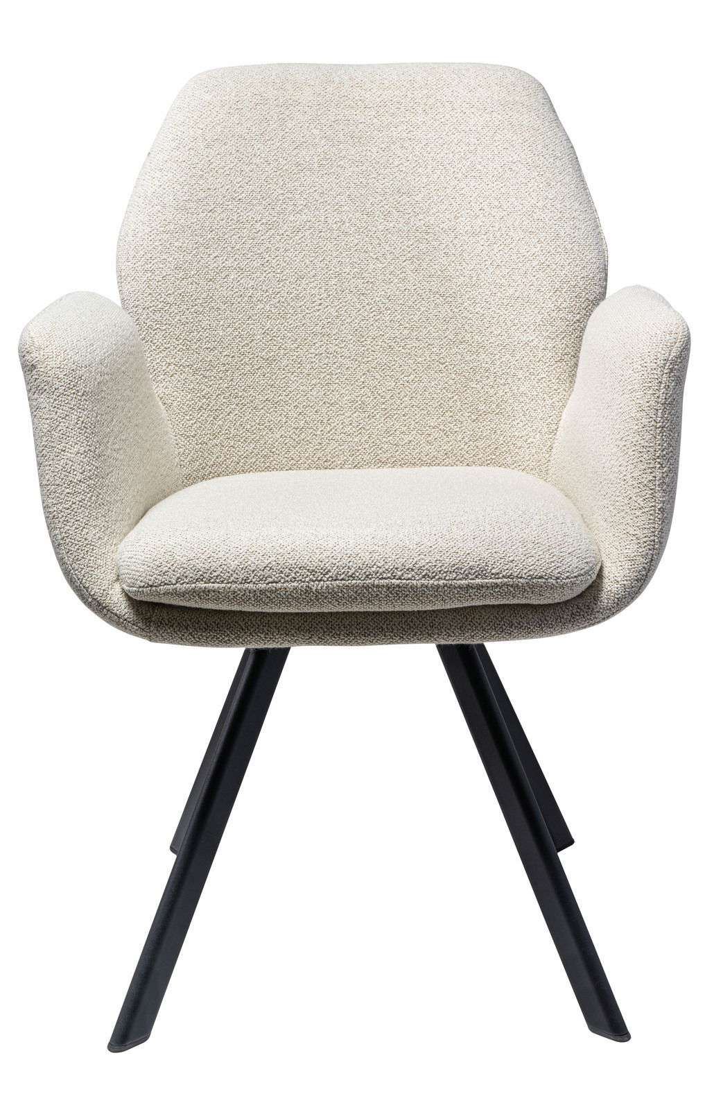 Moderner cremefarbener Sessel mit schwarzem Metallgestell, Frontalansicht