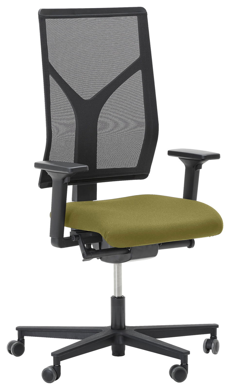 Dieter Knoll Drehstuhl NUOVO Moderner Drehstuhl mit Netzrückenlehne und grünem Sitzpolster, seitliche Perspektive