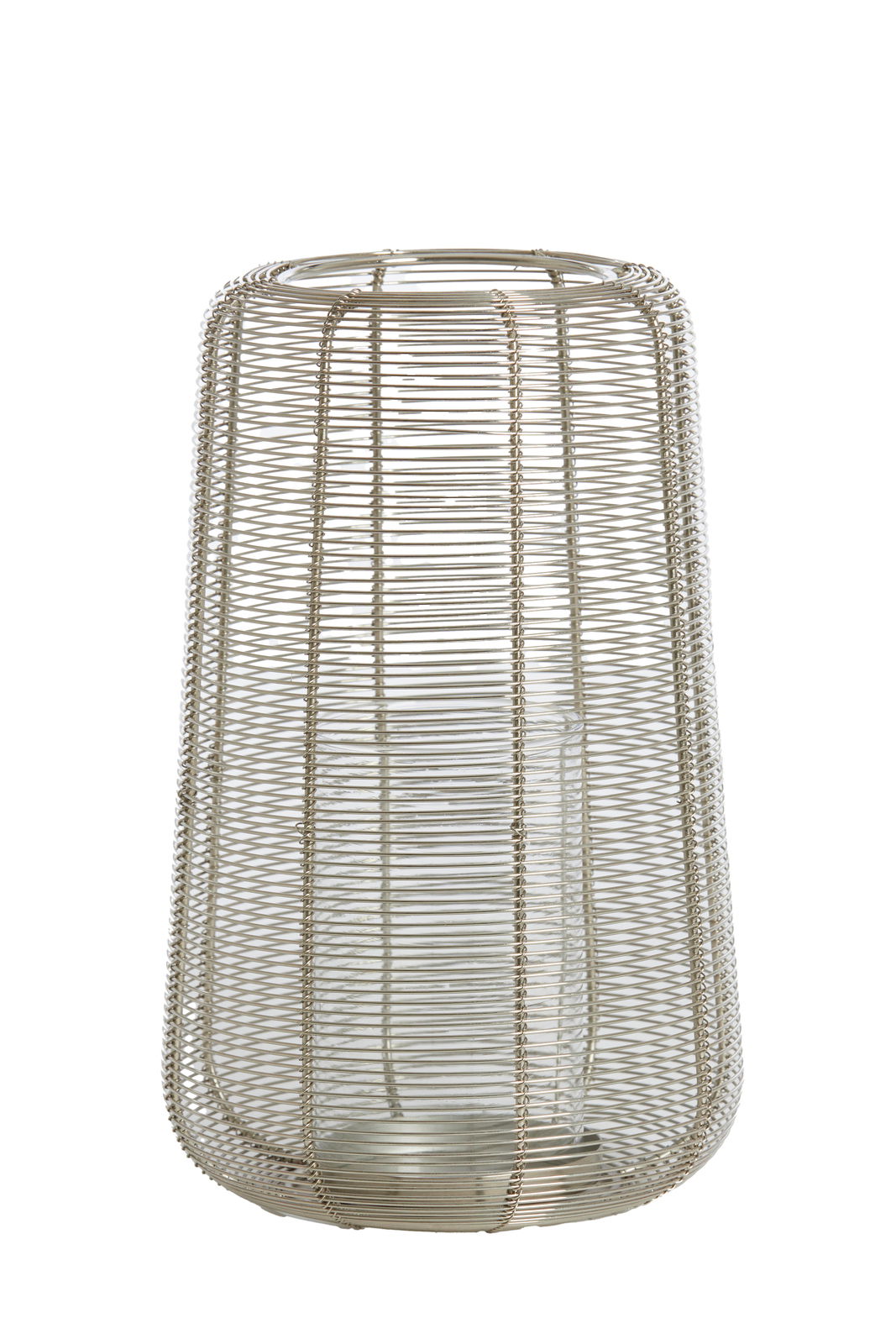 Windlicht aus Drahtgeflecht, seitliche Perspektive