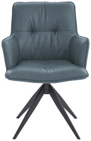 Moderner Design-Schalensessel in grauem Leder mit schwarzem Metallgestell, Frontalansicht