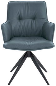 Moderner Design-Schalensessel in grauem Leder mit schwarzem Metallgestell, Frontalansicht