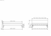 Technische Zeichnung eines Bettgestells, Seiten- und Frontalansicht mit Maßangaben.
