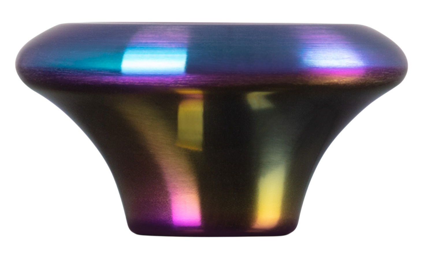 Irisierender Deckelknopf mit schimmernden Farben in Seitenansicht