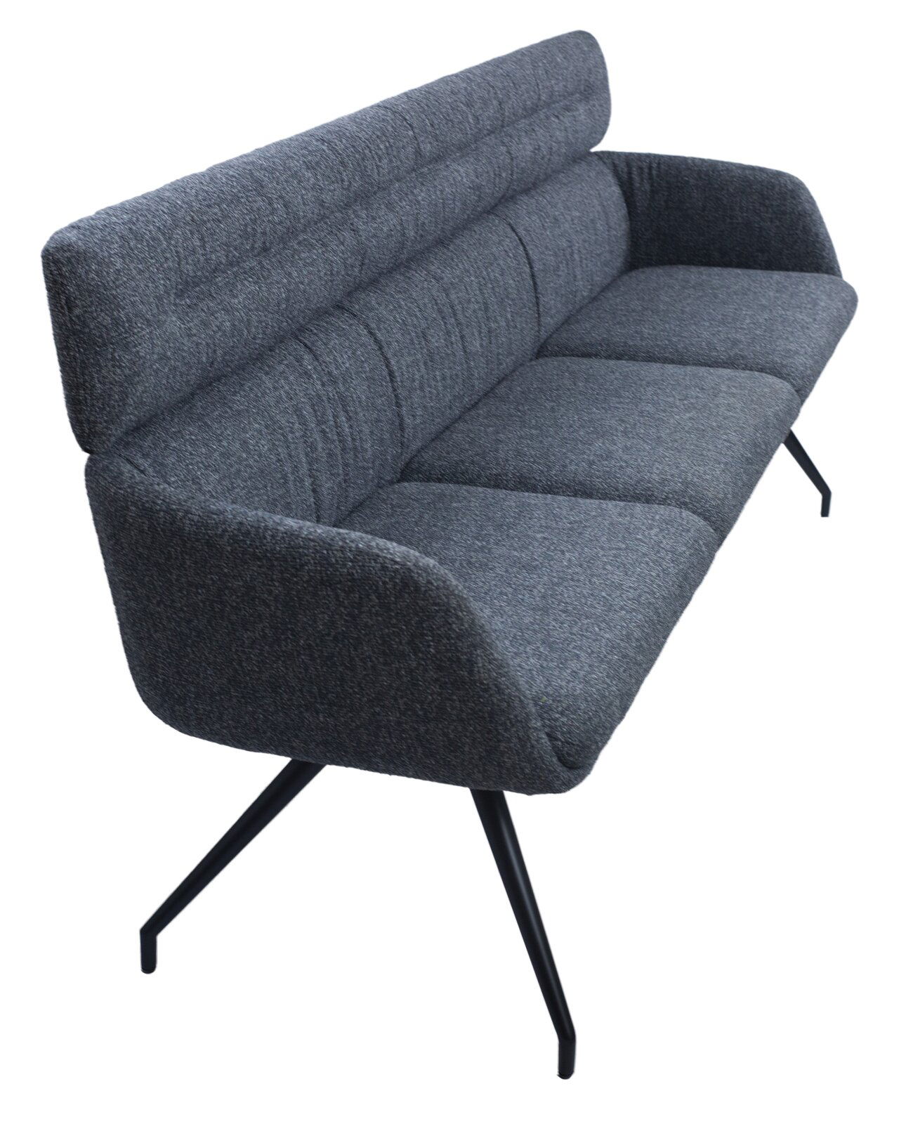 Dieter Knoll Sitzbank PABLO Graue Sitzbank mit hoher Rückenlehne und schwarzen Metallbeinen, seitliche Perspektive