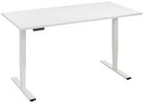 Weißer höhenverstellbarer E-Schreibtisch aus seitlicher Perspektive