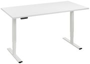 Weißer höhenverstellbarer E-Schreibtisch aus seitlicher Perspektive