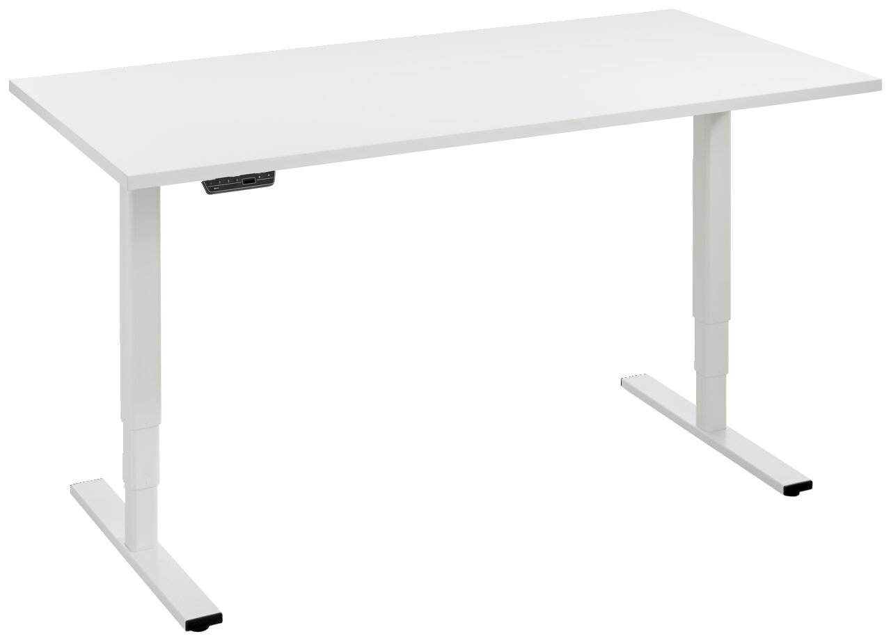 E-Serie E-Schreibtisch E-FLEX Weißer höhenverstellbarer E-Schreibtisch aus seitlicher Perspektive