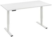Weißer höhenverstellbarer E-Schreibtisch aus seitlicher Perspektive