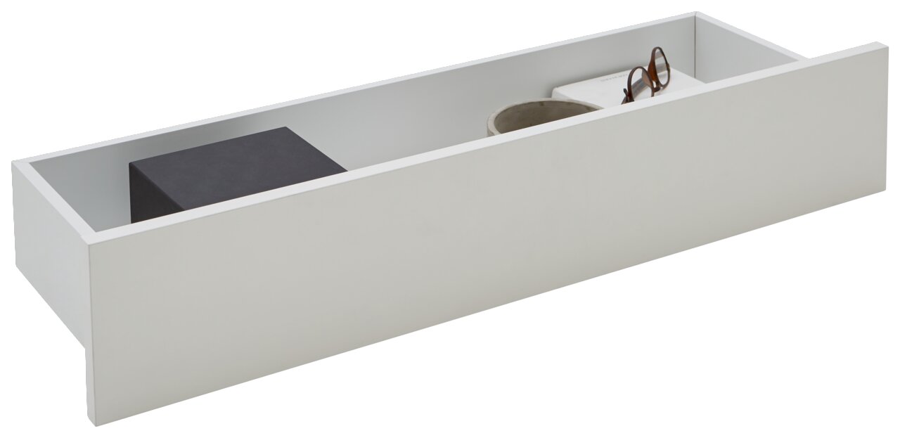 Dieter Knoll Innenschublade CORTINA Weiße Innenschublade mit verschiedenen Gegenständen, seitliche Perspektive