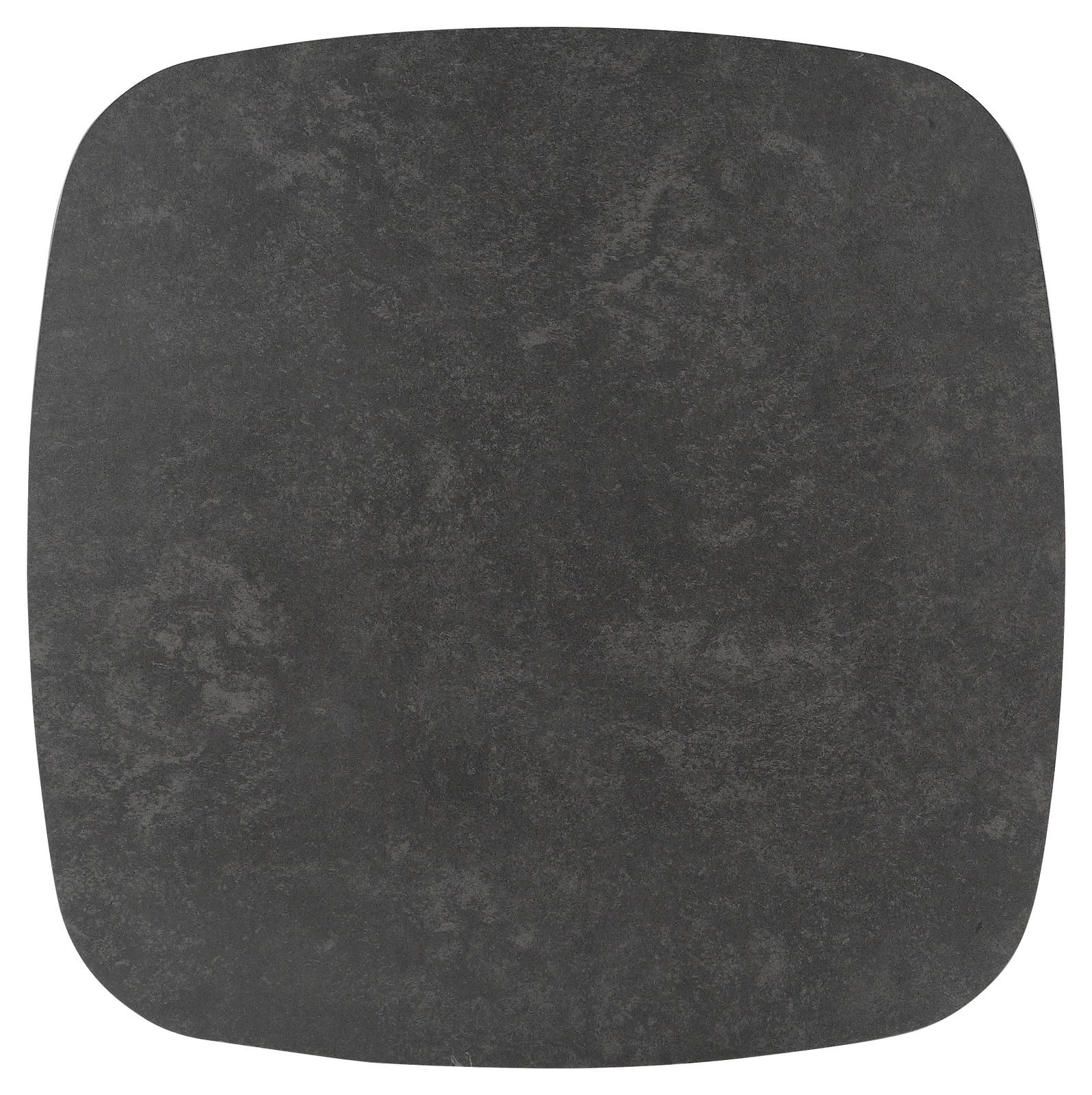 Draufsicht auf eine quadratische, dunkelgraue Tischplatte mit abgerundeten Ecken, geeignet für einen Couchtisch.