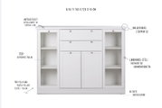 Weißes Highboard im Landhausstil mit Metallknöpfen im Vintage-Look, ESG-Sicherheitsglas und umlaufendem Zierprofil, frontal abgebildet.