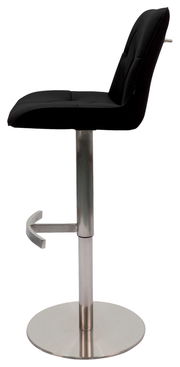 Moderner schwarzer Barhocker mit Edelstahlfuß, Seitenansicht