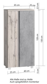 Midischrank 65 cm mit Holz- und Betonoptik, Frontansicht
