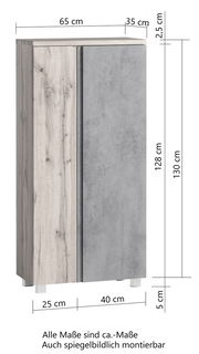 Midischrank 65 cm mit Holz- und Betonoptik, Frontansicht