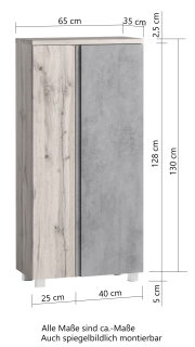 Midischrank 65 cm mit Holz- und Betonoptik, Frontansicht