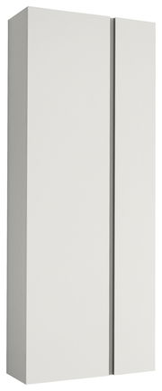 Weißer, moderner Schrank mit zwei Türen, seitliche Perspektive