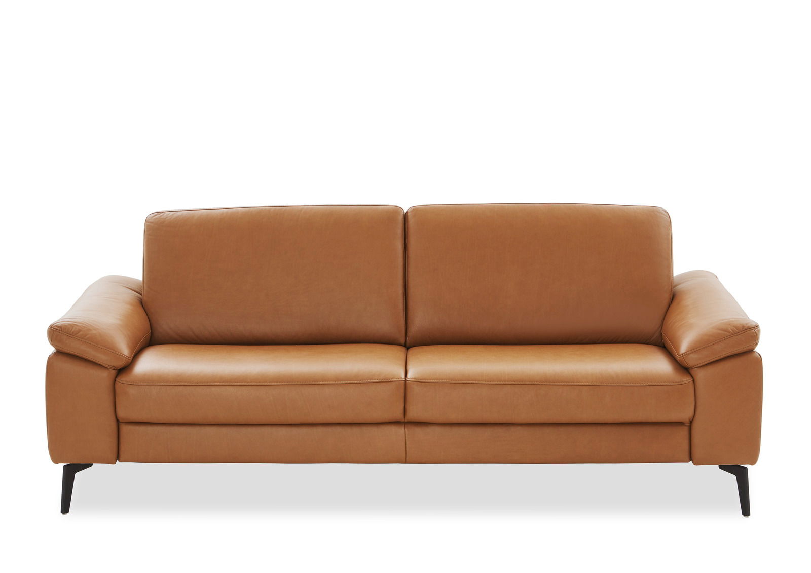 Braunes 3-Sitzer-Sofa aus Leder, Frontalansicht