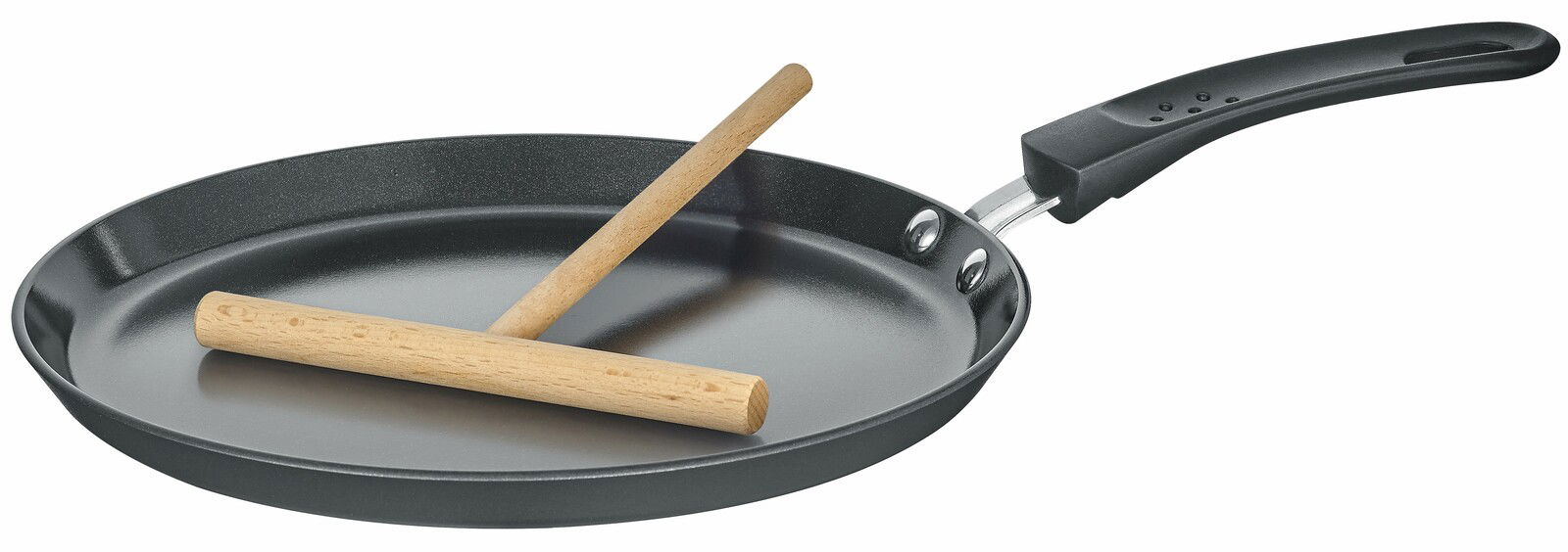 Berndes Crepes Pfanne SPECIAL Crepes Pfanne 24cm mit Holzverteiler, seitliche Perspektive