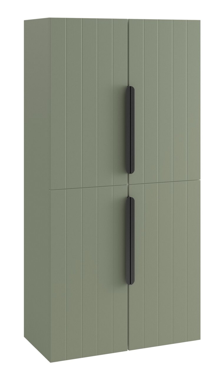 XORA Midi-kast ITALLO Groene midikast met verticale lijnen en zwarte handgrepen, vooraanzicht