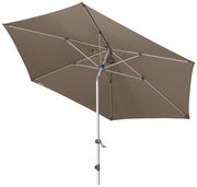 Brauner Kurbelschirm mit rechteckiger Form, seitliche Perspektive