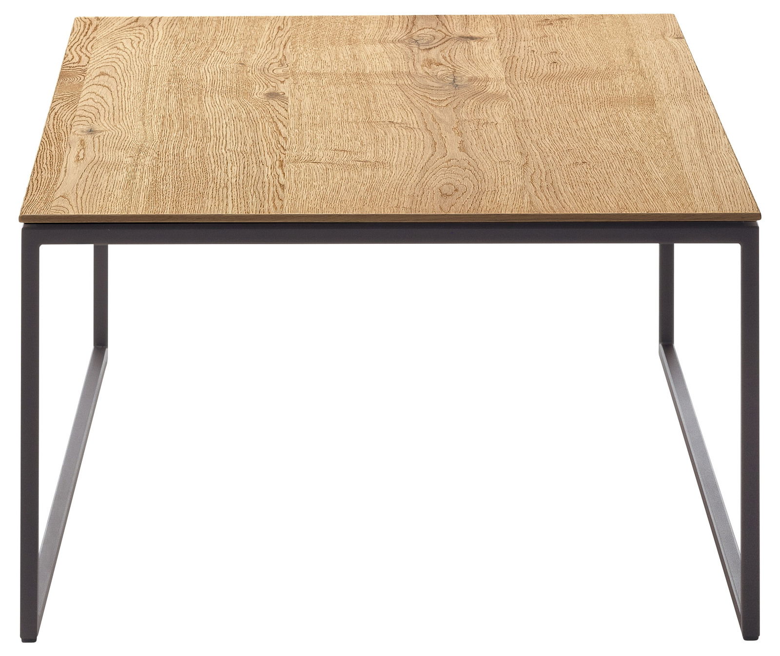 Moderner Beistelltisch mit Holzplatte und schwarzem Metallgestell, Frontalansicht