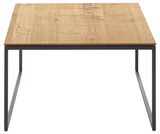 Moderner Beistelltisch mit Holzplatte und schwarzem Metallgestell, Frontalansicht