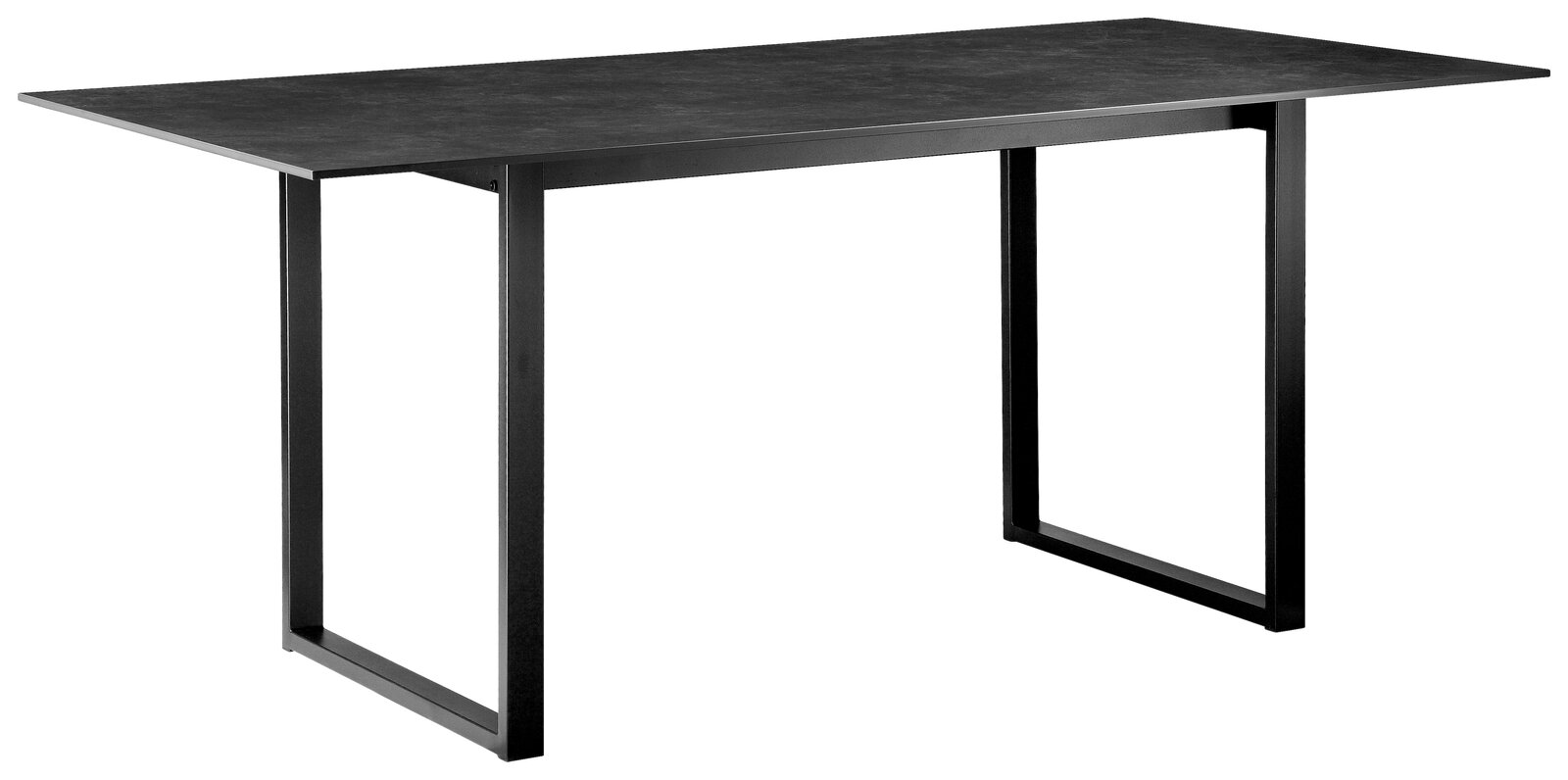 Z2 Esstisch PER Moderner schwarzer Esstisch mit rechteckiger Tischplatte und Metallgestell, seitliche Perspektive